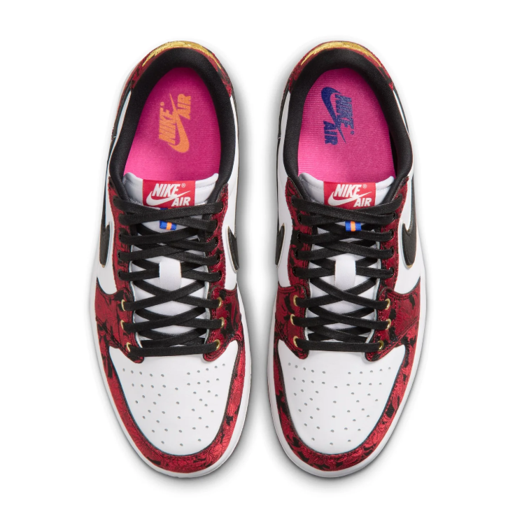 Nike Air Low-Top Sneakers - Red Floral, White & Black with Gold Accents