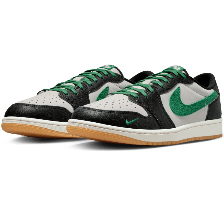 Nike Air Low-Top Sneakers - Black & White with Green Swoosh and Gum Sole