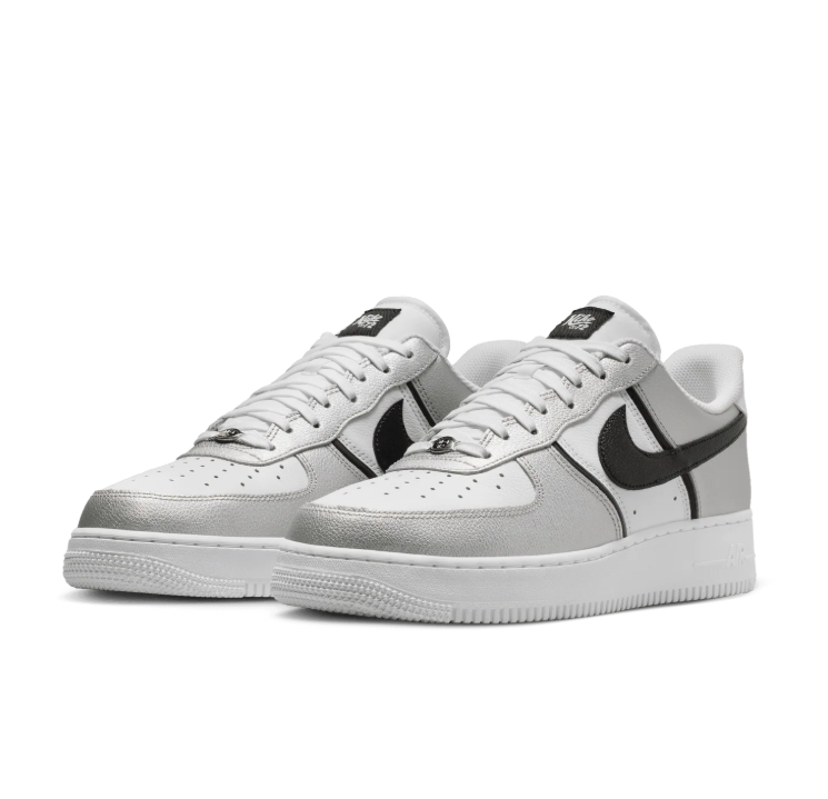Nike Air Force 1 Low Sneakers - Metallic Silver, White & Black