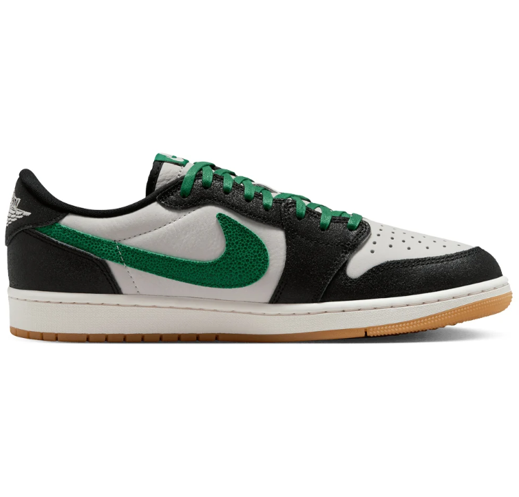 Nike Air Low-Top Sneakers - Black & White with Green Swoosh and Gum Sole