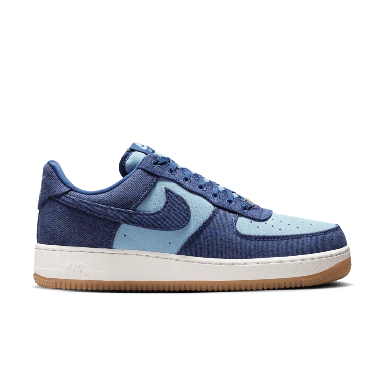Nike Air Force 1 Low Sneakers - Navy & Light Blue with Gum Sole