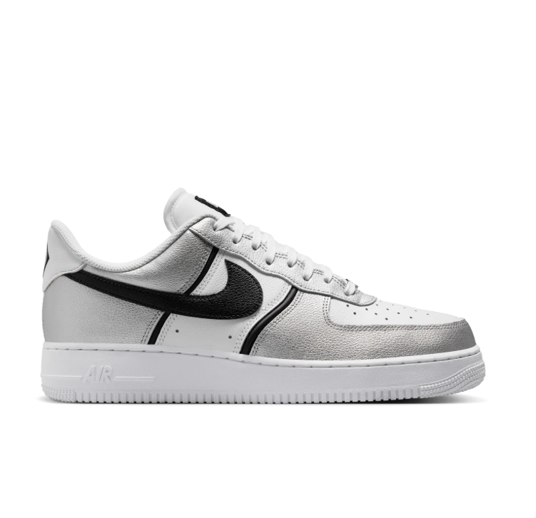 Nike Air Force 1 Low Sneakers - Metallic Silver, White & Black