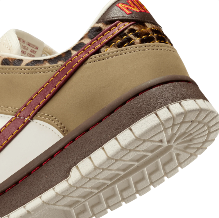 Nike Dunk Low Sneakers - Khaki, Cream & Burgundy with Leopard Accents