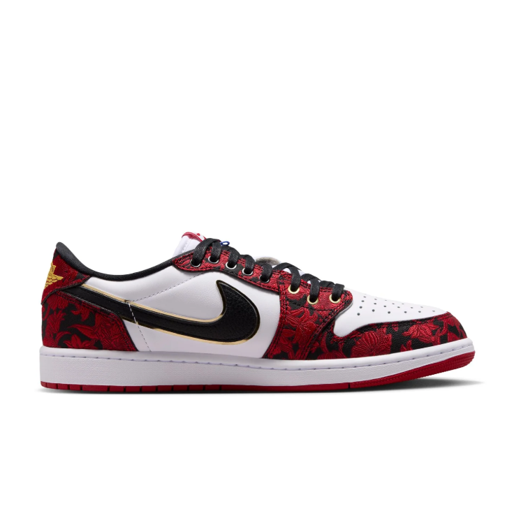 Nike Air Low-Top Sneakers - Red Floral, White & Black with Gold Accents