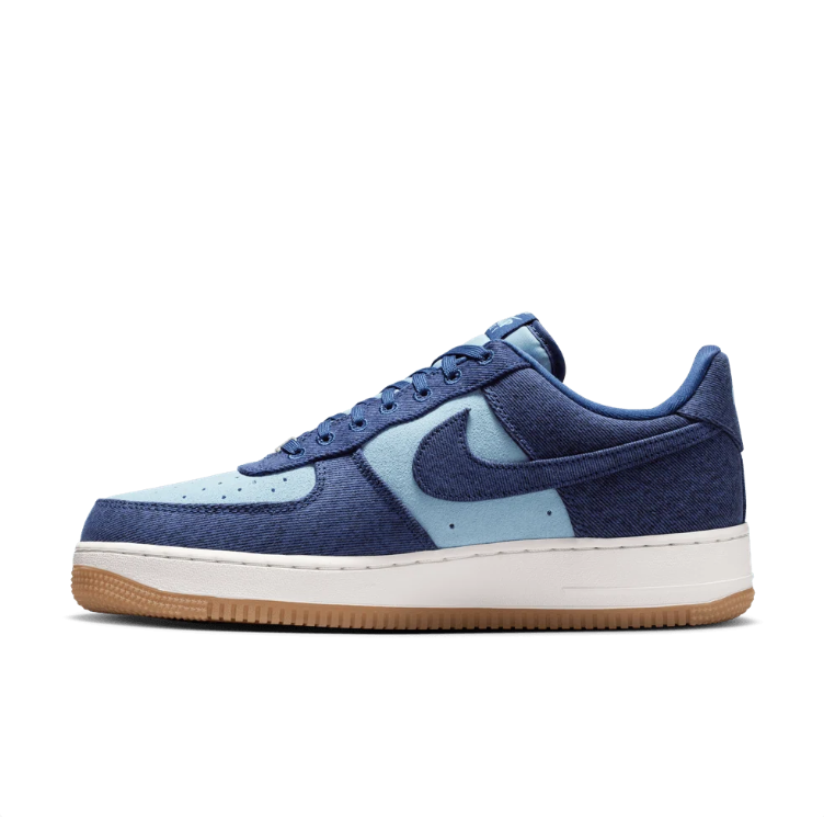 Nike Air Force 1 Low Sneakers - Navy & Light Blue with Gum Sole
