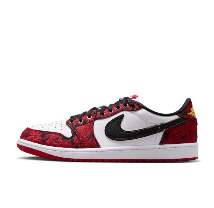 Nike Air Low-Top Sneakers - Red Floral, White & Black with Gold Accents