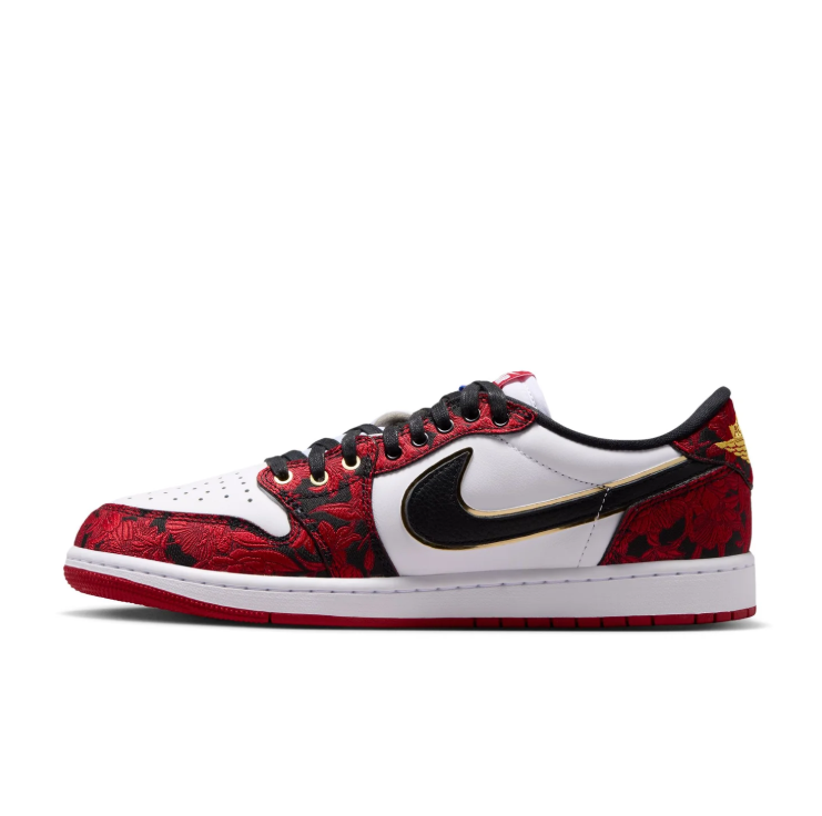 Nike Air Low-Top Sneakers - Red Floral, White & Black with Gold Accents
