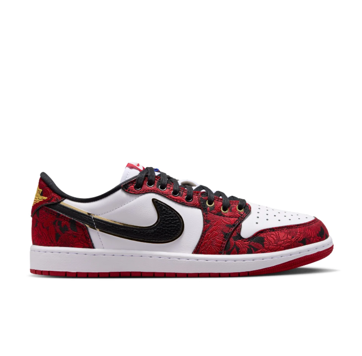 Nike Air Low-Top Sneakers - Red Floral, White & Black with Gold Accents