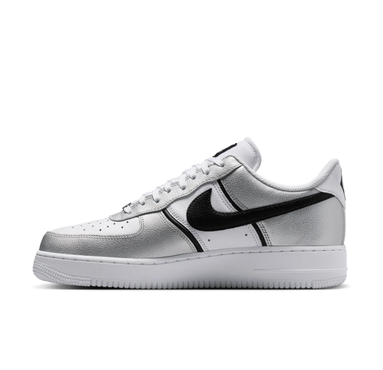 Nike Air Force 1 Low Sneakers - Metallic Silver, White & Black