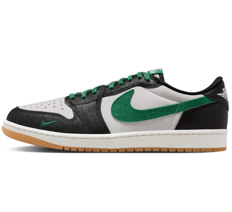 Nike Air Low-Top Sneakers - Black & White with Green Swoosh and Gum Sole