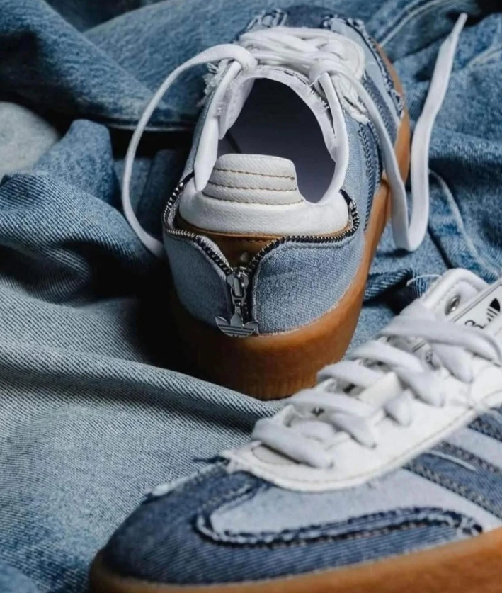 adidas Samba Sneakers - Two-Tone Blue Denim & Gum Platform