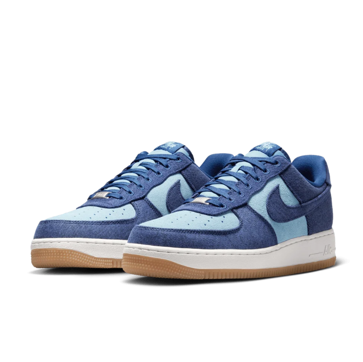 Nike Air Force 1 Low Sneakers - Navy & Light Blue with Gum Sole