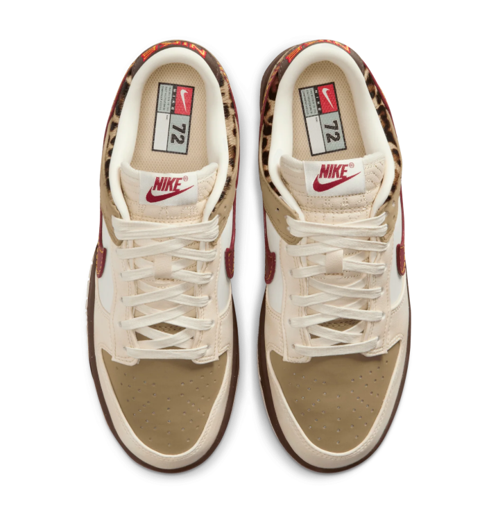 Nike Dunk Low Sneakers - Khaki, Cream & Burgundy with Leopard Accents