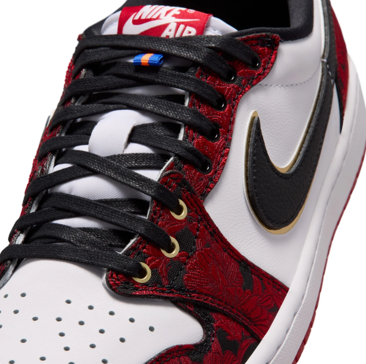 Nike Air Low-Top Sneakers - Red Floral, White & Black with Gold Accents