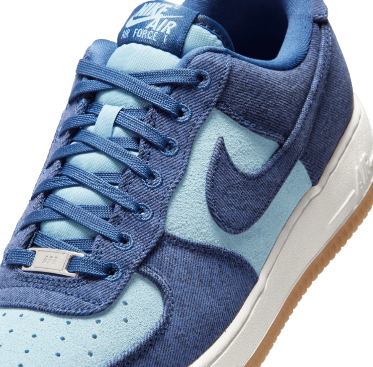 Nike Air Force 1 Low Sneakers - Navy & Light Blue with Gum Sole