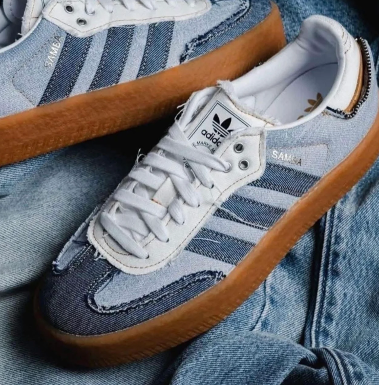 adidas Samba Sneakers - Two-Tone Blue Denim & Gum Platform