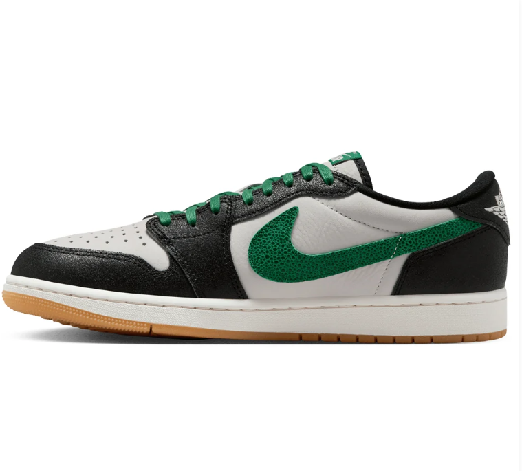 Nike Air Low-Top Sneakers - Black & White with Green Swoosh and Gum Sole