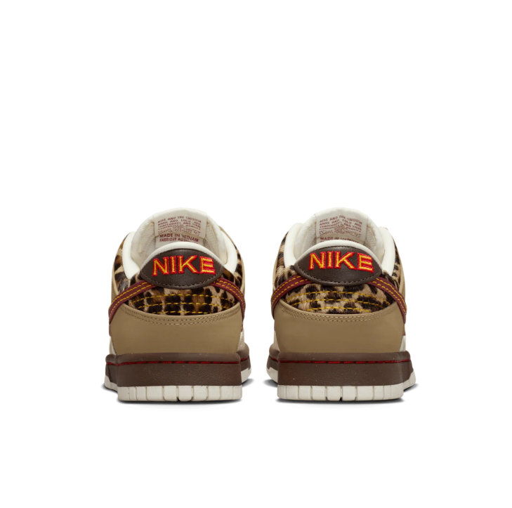 Nike Dunk Low Sneakers - Khaki, Cream & Burgundy with Leopard Accents