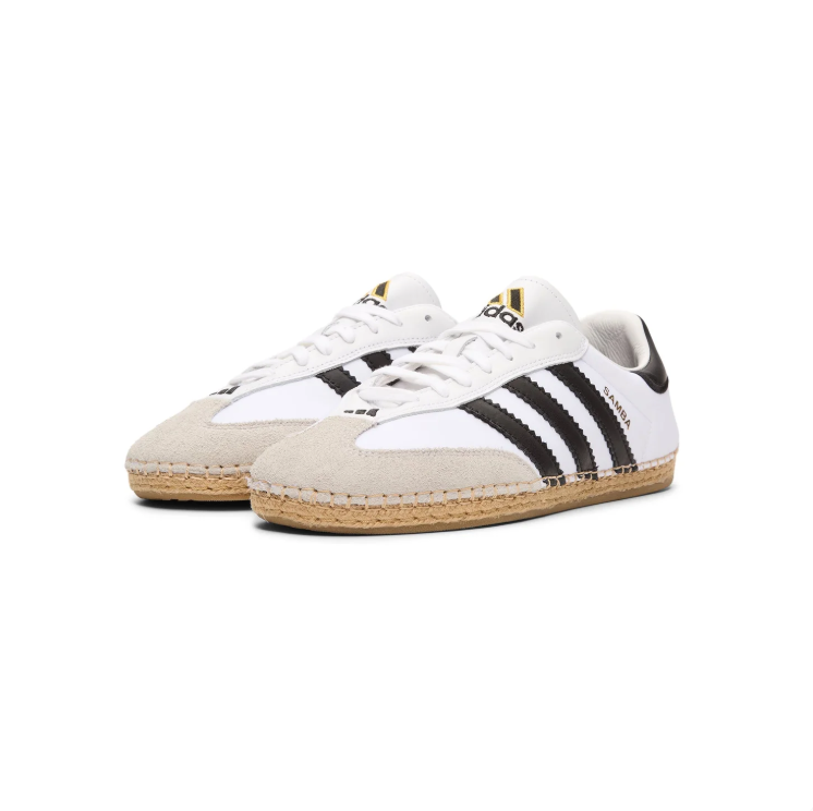 adidas Samba Sneakers - White & Black with Woven Sole Detail